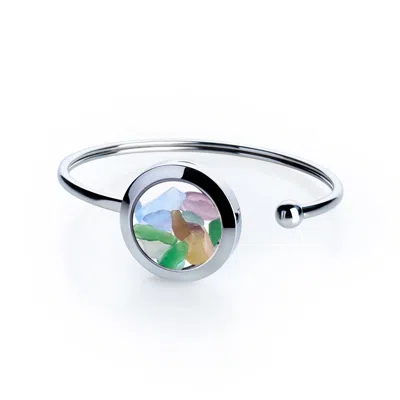 My Little Nature Women's Silver Handmade Colorful Tourmaline Crystal Cuff Bracelet – Adjustable Stainless Steel Jewel