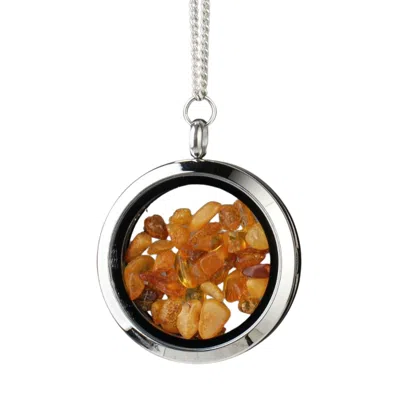 My Little Nature Women's Silver / Orange Designer Jewelry Necklace With Natural Amber Stones - November Birthstone In Multi