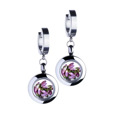 My Little Nature Women's Silver / Pink Dangle Earrings With Pink Scottish Heather Flower Boho Earrings- Eco-friendly  In Multi