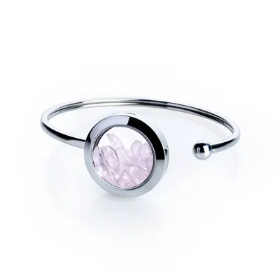 My Little Nature Women's Silver / Pink Handmade Rose Quartz Crystal Cuff Bracelet – Stainless Steel Jewelry For Love  In Multi