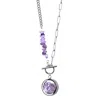 My Little Nature Women's Silver / Pink / Purple Amethyst Necklace With Beaded Amethyst Chain Charm And Toggle Clasp –