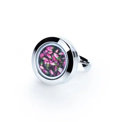 My Little Nature Women's Silver / Pink / Purple Bohemian Flower Statement Ring With Natural Scottish Heather Blossoms In Multi