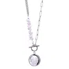 My Little Nature Women's Silver / Pink / Purple Rose Quartz Crystal Necklace With Beaded Chain – Handcrafted Designer