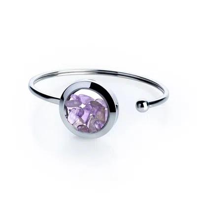 My Little Nature Women's Silver / Purple Handmade Amethyst Crystal Cuff Bracelet – Stainless Steel Jewelry For Inner  In Multi