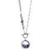 My Little Nature Women's Silver Snowflake Obsiadian Necklace With Joyful Beaded Toggle Clasp Chain - Crystals Gemston