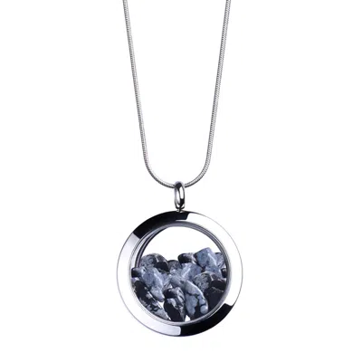 My Little Nature Women's Silver / White / Black Crystal Necklace - Snowflake Obsidian Pendant Necklace – Birthstone N