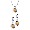 My Little Nature Women's Silver / Yellow Amber Stones Necklace And Earrings - Amber Stones Jewelry Gift Set - Love Ch In Multi