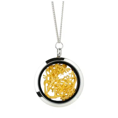 My Little Nature Women's Silver / Yellow Handmade Jewelry Necklace With Natural Yellow Moss - Butter Yellow In Multi