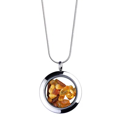 My Little Nature Women's Silver / Yellow / Orange Designer Jewellery Necklace With Genuine Amber Stones - Birthstone  In Multi
