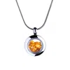 My Little Nature Women's Silver / Yellow / Orange Tiny Size Designer Necklace With Genuine Amber Stones - Love Charm