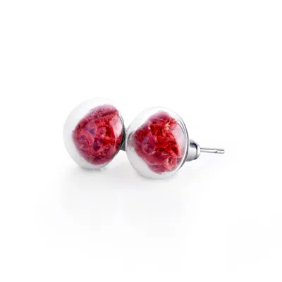 My Little Nature Women's Stud Earrings With Natural Red Moss