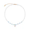 My Little Nature Women's White / Blue Natural Freshwater Pearls Necklace With Austrian Glass Beads And Flower Charm In White