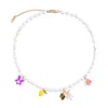 My Little Nature Women's White / Gold Flower Charms Beaded Necklace With Freshwater Natural Pearls - Lemon Necklace In Multi