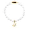 My Little Nature Women's White / Gold Freshwater Pearls Bracelet With White Flower And Magnetic Clasp In White