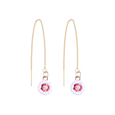 My Little Nature Women's White / Gold Gold-plated Threader Earrings – Handmade Pull-through Dangling Earrings With Wh In Multi