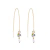 My Little Nature Women's White / Gold Gold Plated Threader Earringswwith Pink Delicate Flower And Pearl In Multi