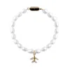 My Little Nature Women's White / Gold Handmade Cultured Freshwater Pearls Bracelet With Plane Charm And Magnetic Clas In Multi