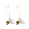 My Little Nature Women's White / Gold White Pearls Flower Gold Plated Threader Earrings - Dangle Earrings With Flower In Black