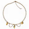 My Little Nature Women's White Natural Freshwater Pearls Necklce With Lemon Charms - Long Pearls Necklace In White