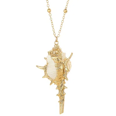 My Little Nature Women's White Natural Shell Boho Necklace With Gold-plated Chain
