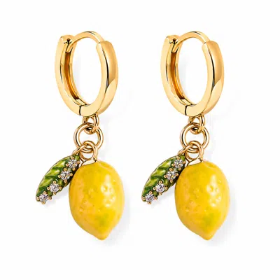 My Little Nature Women's Yellow Lemon Charms Hoop Earrings  Gold Plated Fruit Earrings