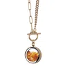 My Little Nature Women's Yellow / Orange / Gold Gold Plated Amber Necklace – Genuine Amber Stones & Magnifying Glass 
