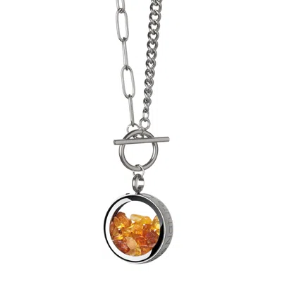 My Little Nature Women's Yellow / Orange / Silver Handcrafted Amber Necklace - Toggle  Necklace- Nature-inspired Jewe