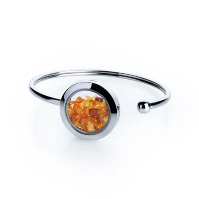 My Little Nature Women's Yellow / Orange / Silver Premium Quality Designer Cuff Bracelet With Genuine Amber Stones – 