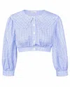 My Mum Made It Collar Crop Blouse In Sky Blue Check