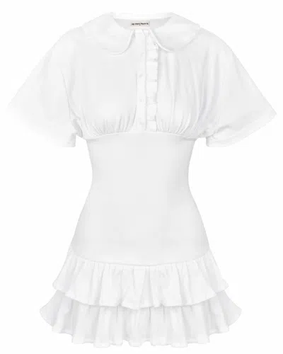 My Mum Made It Collar Fitted Frill Dress In White