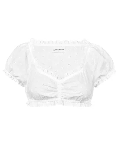 My Mum Made It Eyelet Puff Sleeve Crop In White