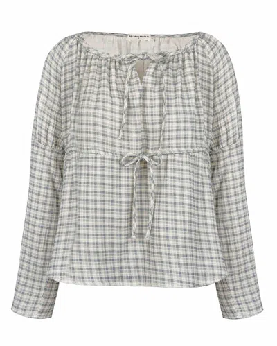 My Mum Made It Gauze Long Sleeve Blouse In Faded Blue Check