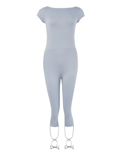 My Mum Made It Lace Back Tie Capri Unitard In Blue Haze