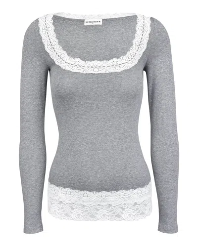 My Mum Made It Lace Hem Top In Grey