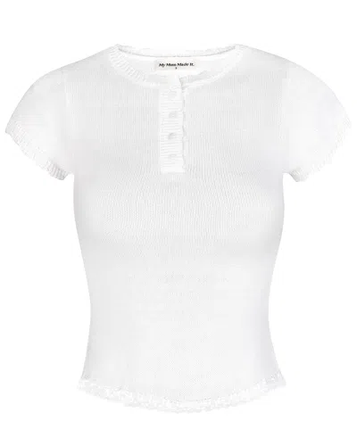 My Mum Made It Lace Knit Button Top In White