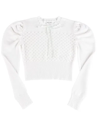 My Mum Made It Laceweave Ribbon Puff Sweater In White