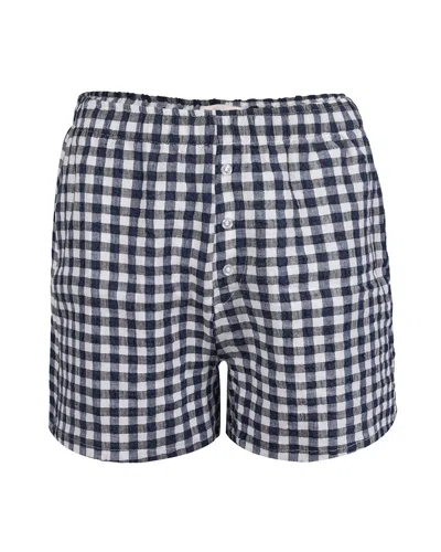 My Mum Made It Linen Gingham Boxer Shorts In Navy & White