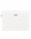 My Mum Made It Quilted Laptop Bag In Off-white Terry