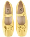 My Mum Made It Rosette Leather Mary Janes In Yellow