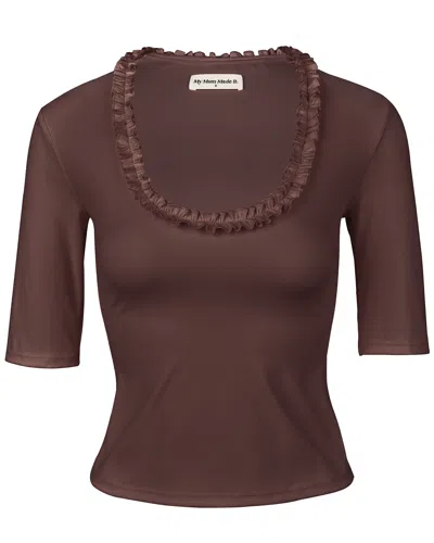 My Mum Made It Ruffle Beach Top In Brown