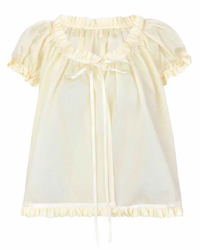 My Mum Made It Sheer Tie Puff Sleeve Top In Lemon