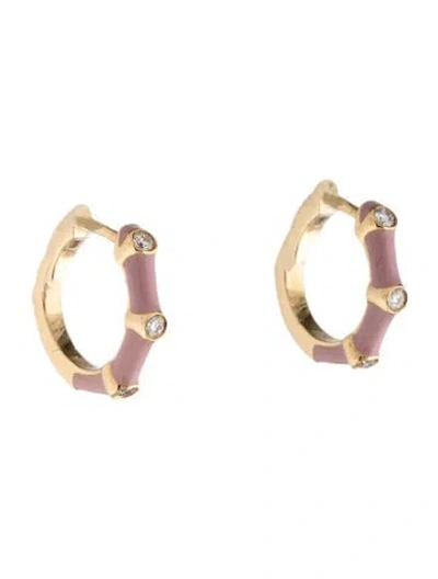 Pre-owned My Story 14k Diamond & Enamel Huggie Earrings In Pink