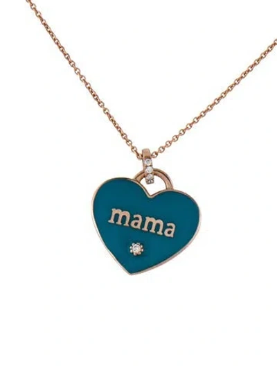 Pre-owned My Story 14k Diamond The Jasmine Mama Charm Necklace, 18" In Blue