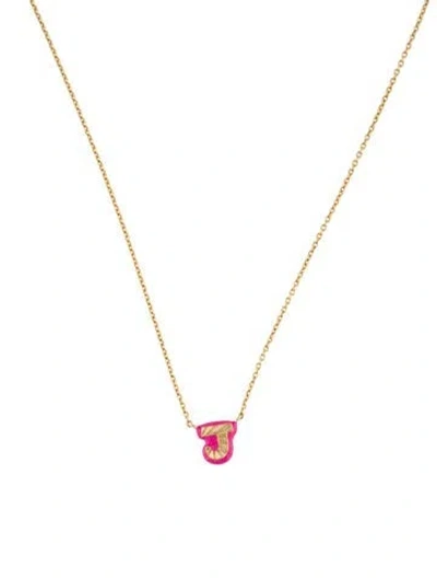 Pre-owned My Story 14k Enamel Letter 'j' Pendant Necklace, 18" In Pink
