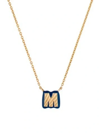 Pre-owned My Story 14k Enamel 'm' Initial Pendant Necklace, 18" In Blue