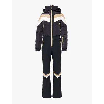 My Sunday Ski Womens Black Chevron Padded Hooded Shell Ski Suit