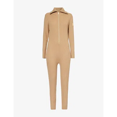 My Sunday Ski Womens  Ribbed High-neck Straight-leg Wool And Cashmere-blend Jumpsuit In Salted Caramel