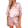 My Tribe Satin Pajamas Set In Pink In Animal Print