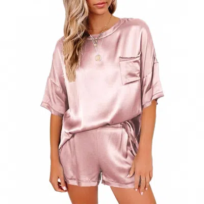 My Tribe Satin Pajamas Set In Pink In Animal Print