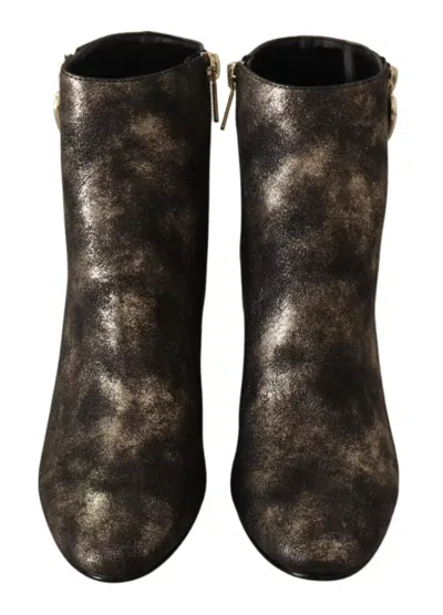 Pre-owned My Twin Leather Block Heels Ankle Boots Zipper Women's Shoes () In Black